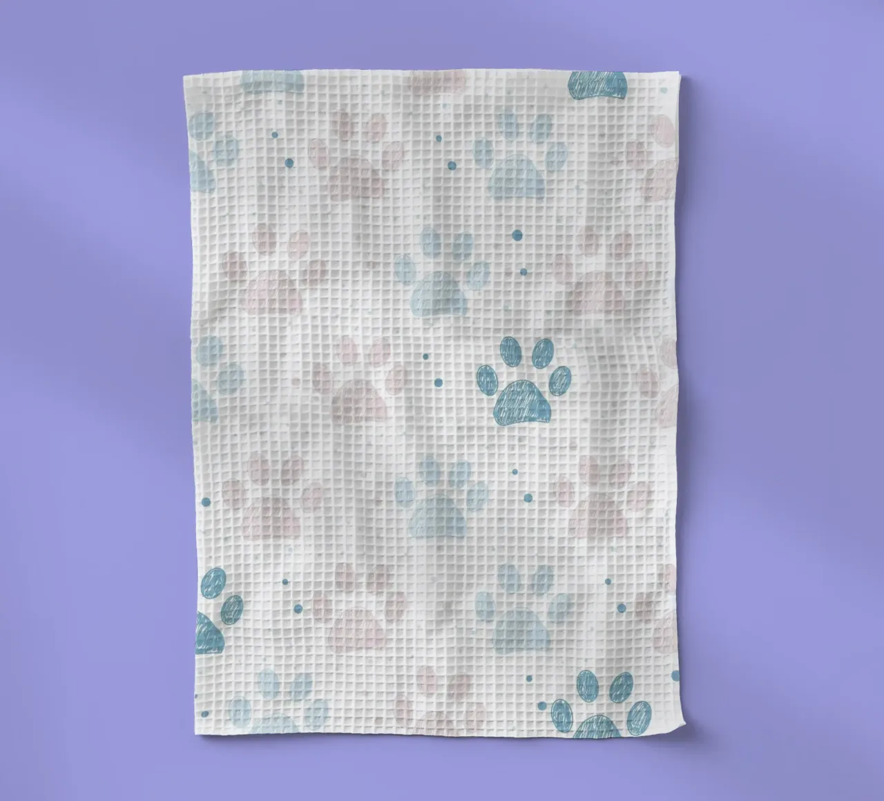 Pink and blue paw prints seamless fabric design pattern tea towel by gulsengunel