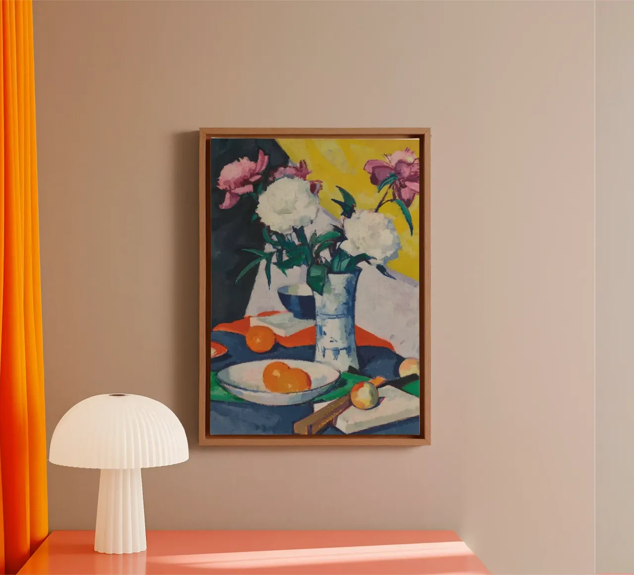 Expressionist Peonies & Oranges Still Life - Bold Art canvas with Floater frame by ClubArt