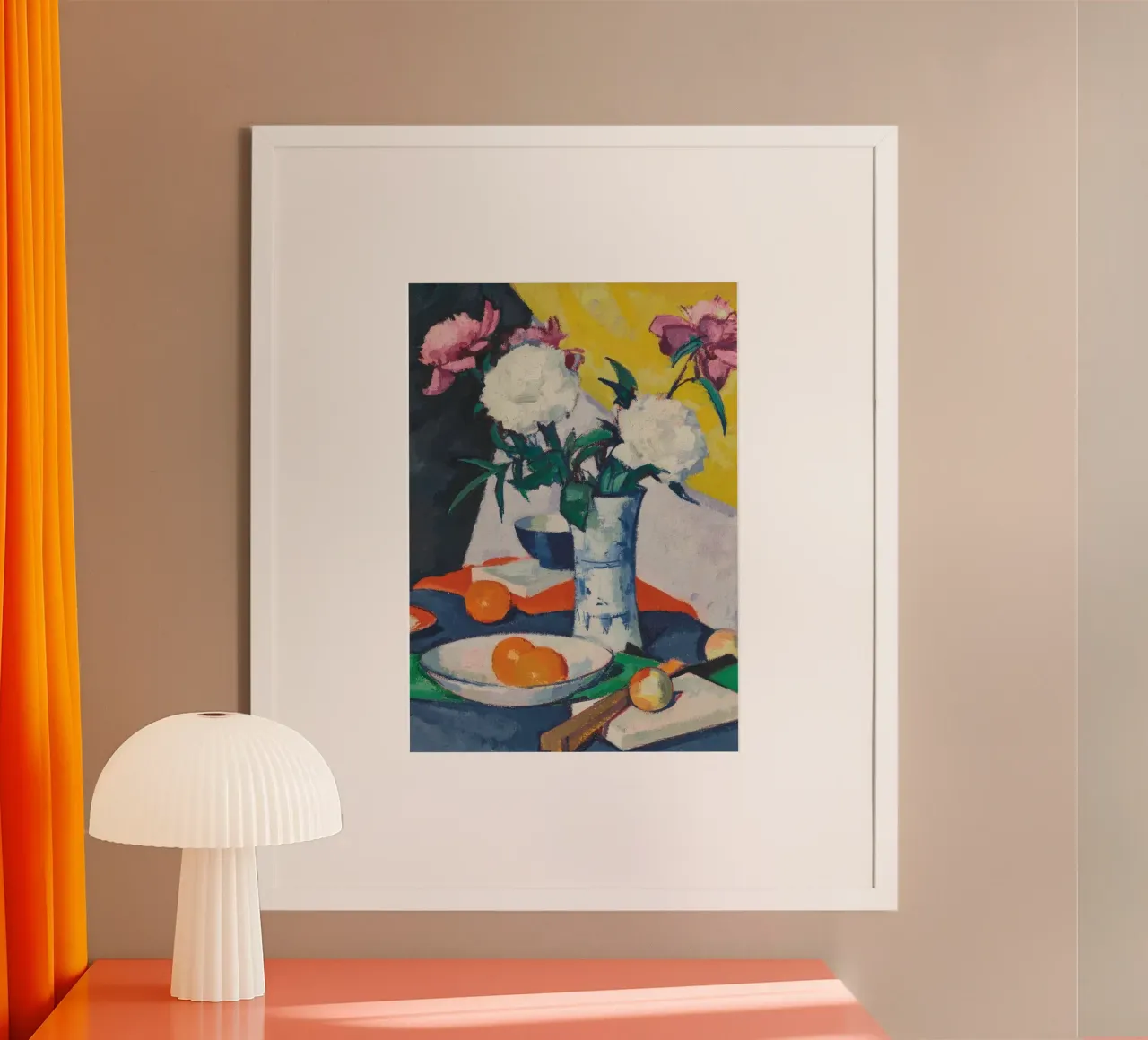 Natura morta espressionista di peonie e arance - Bold Art poster con telaio in alluminio da ClubArt