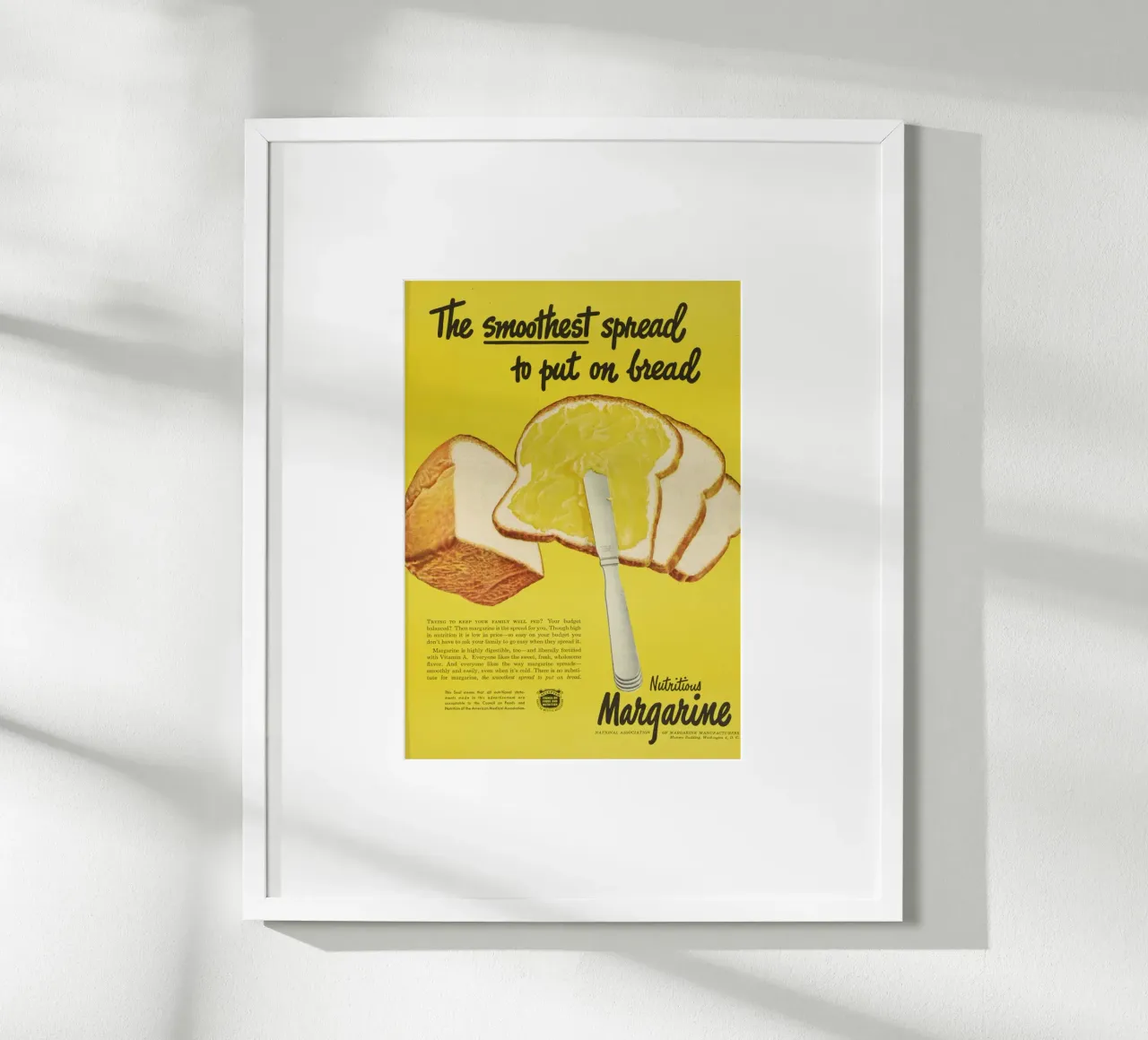Pubblicità d'epoca della margarina - Stampa da cucina "Smooth Spread poster con telaio in legno da ClubArt