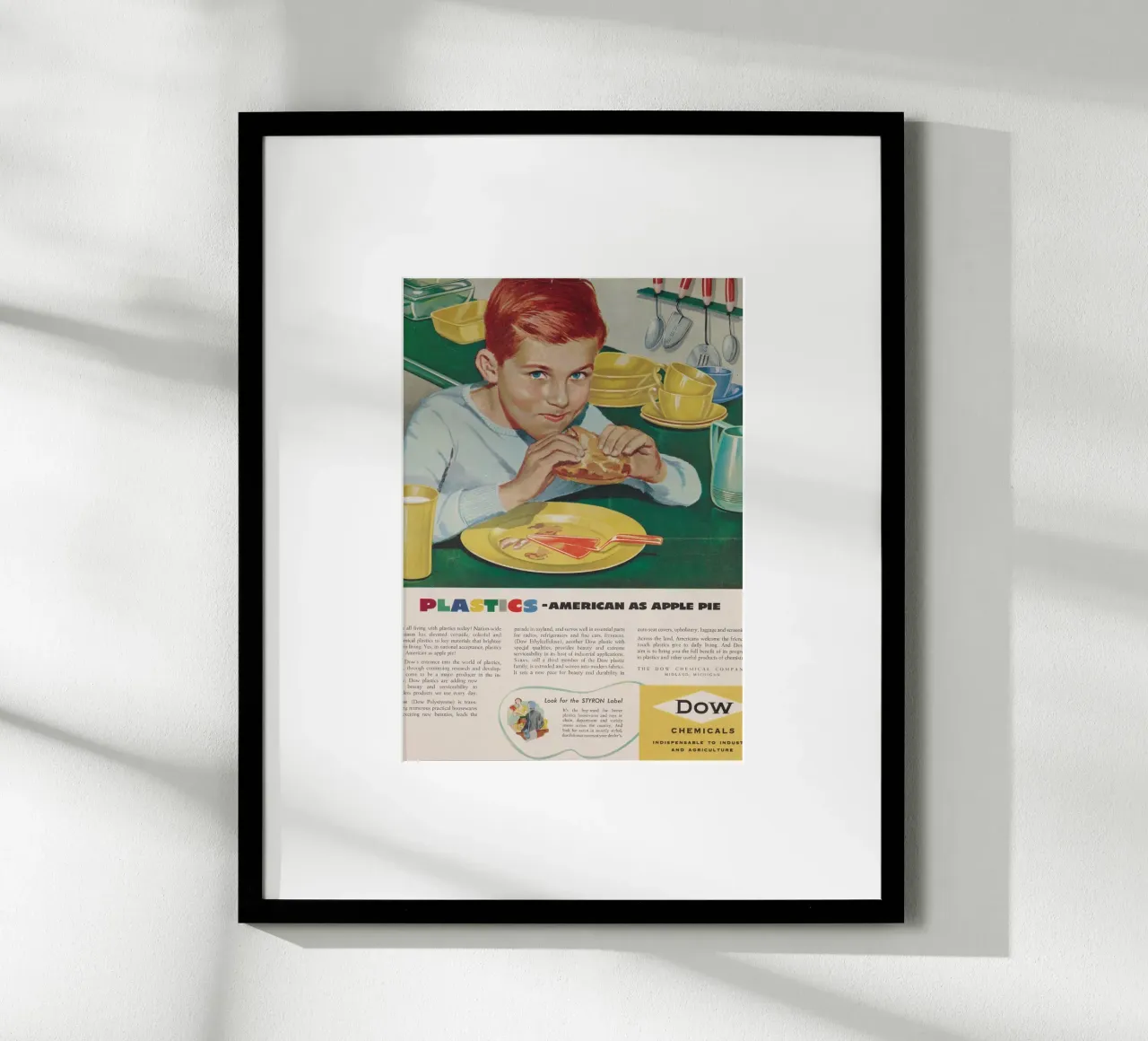 Pubblicità d'epoca di Dow Plastics - "Americano come una torta di mele poster da ClubArt