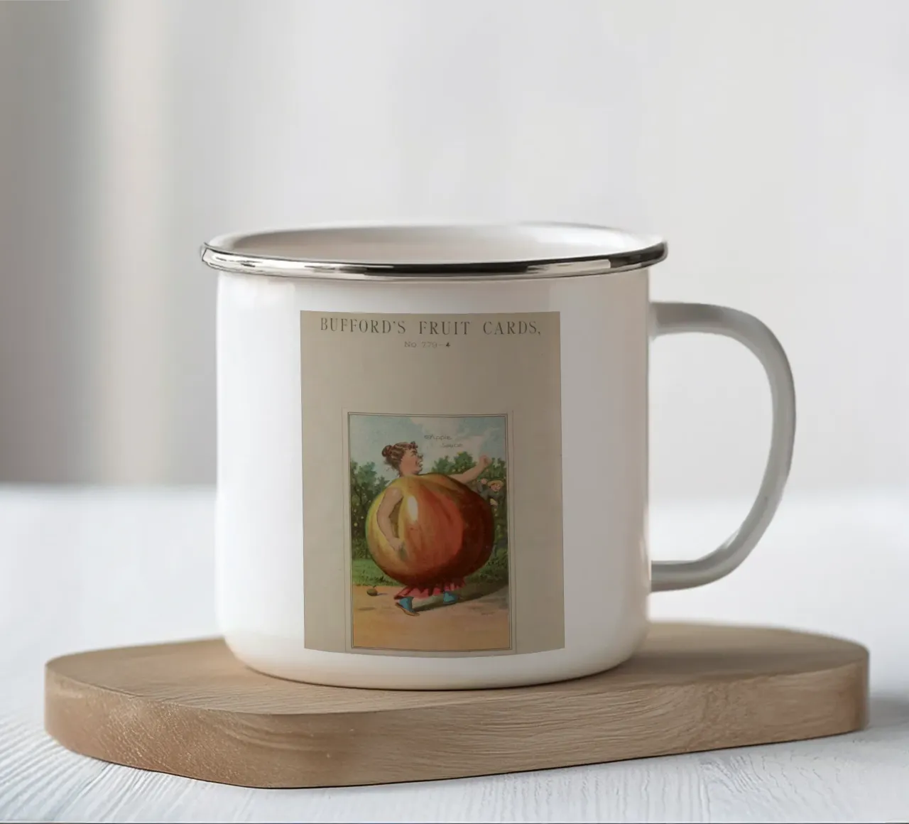 Carta della frutta Bufford's vintage "Salsa di mele" (1887) tazza in smalto da ClubArt
