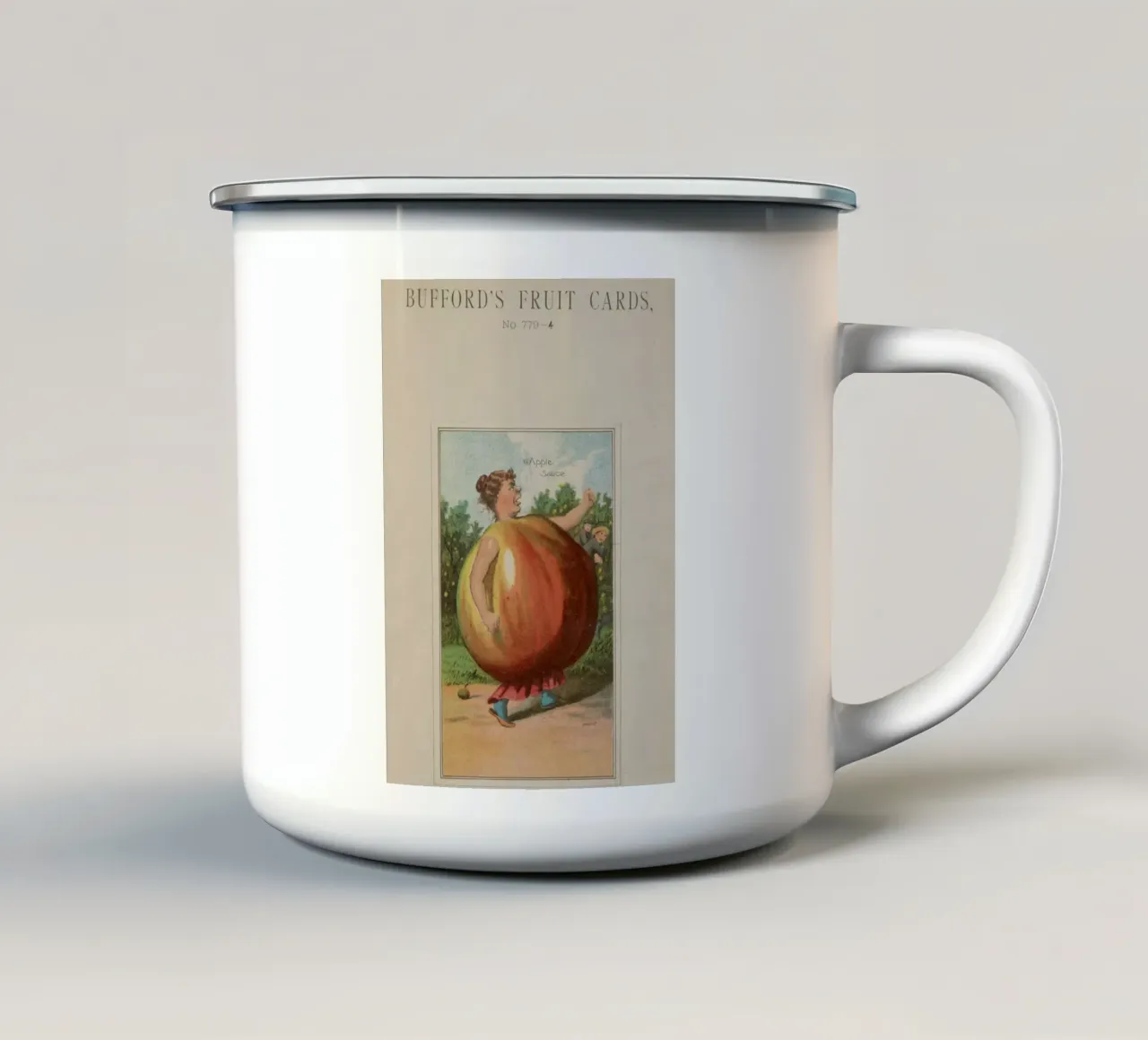 Carta della frutta Bufford's vintage "Salsa di mele" (1887) tazza in smalto da ClubArt