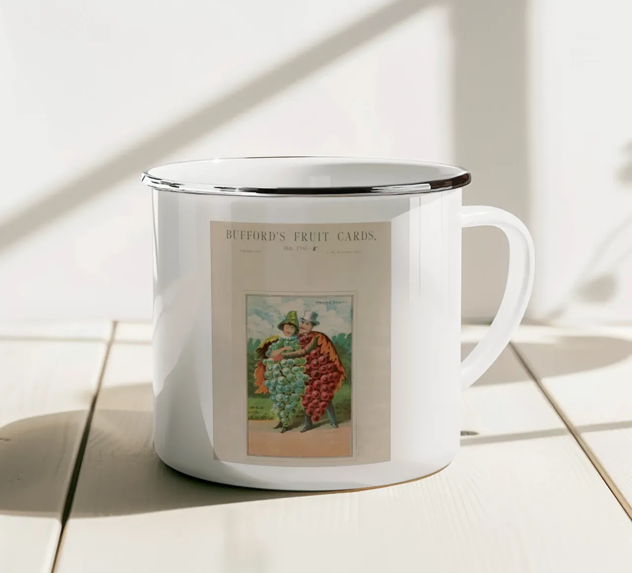 Biglietto da visita d'epoca "Uva spremuta" Bufford's Fruit Card (1887) tazza in smalto da ClubArt