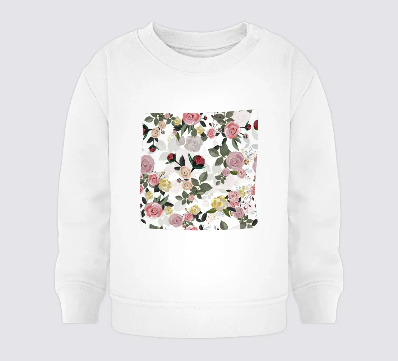 Peony and roses white background baby sweatshirt by gulsengunel