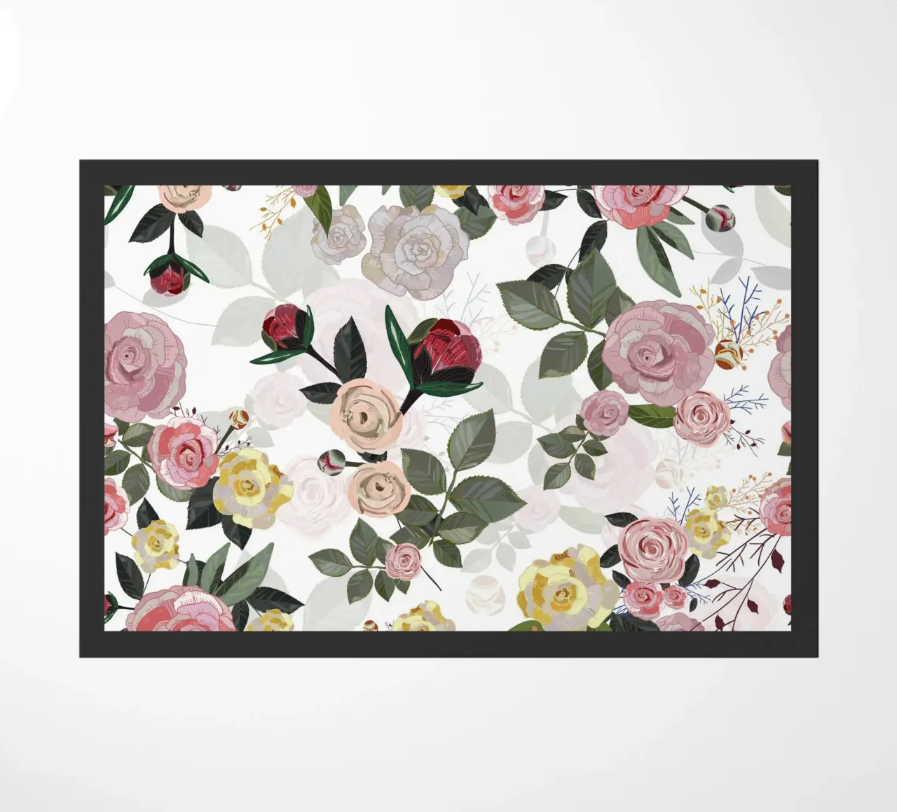 Peony and roses white background doormat by gulsengunel