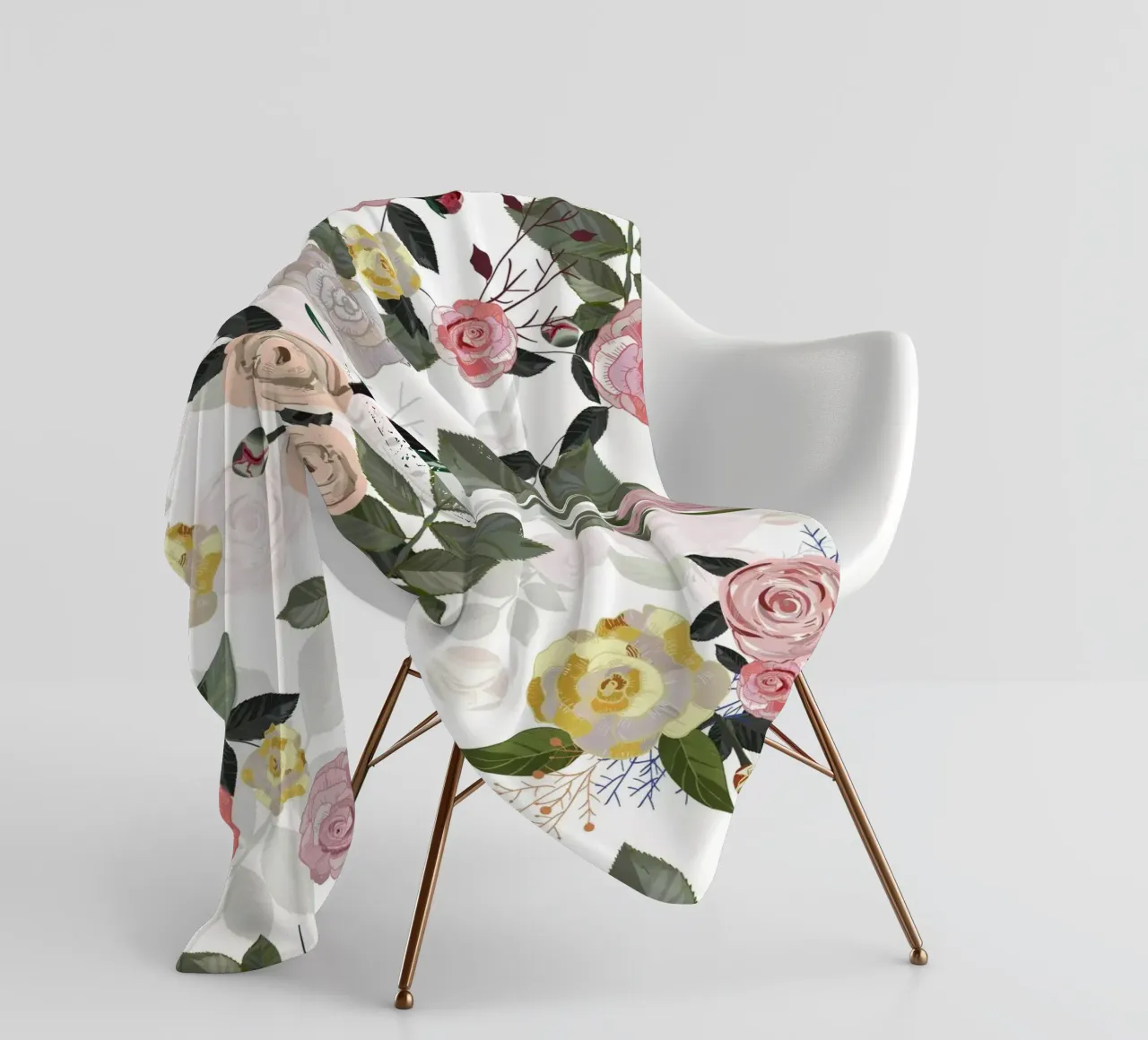 Peony and roses white background fleece blanket by gulsengunel
