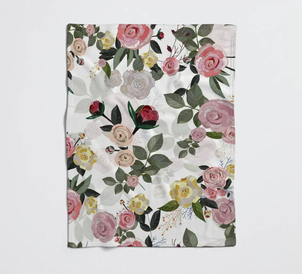 Peony and roses white background fleece blanket by gulsengunel