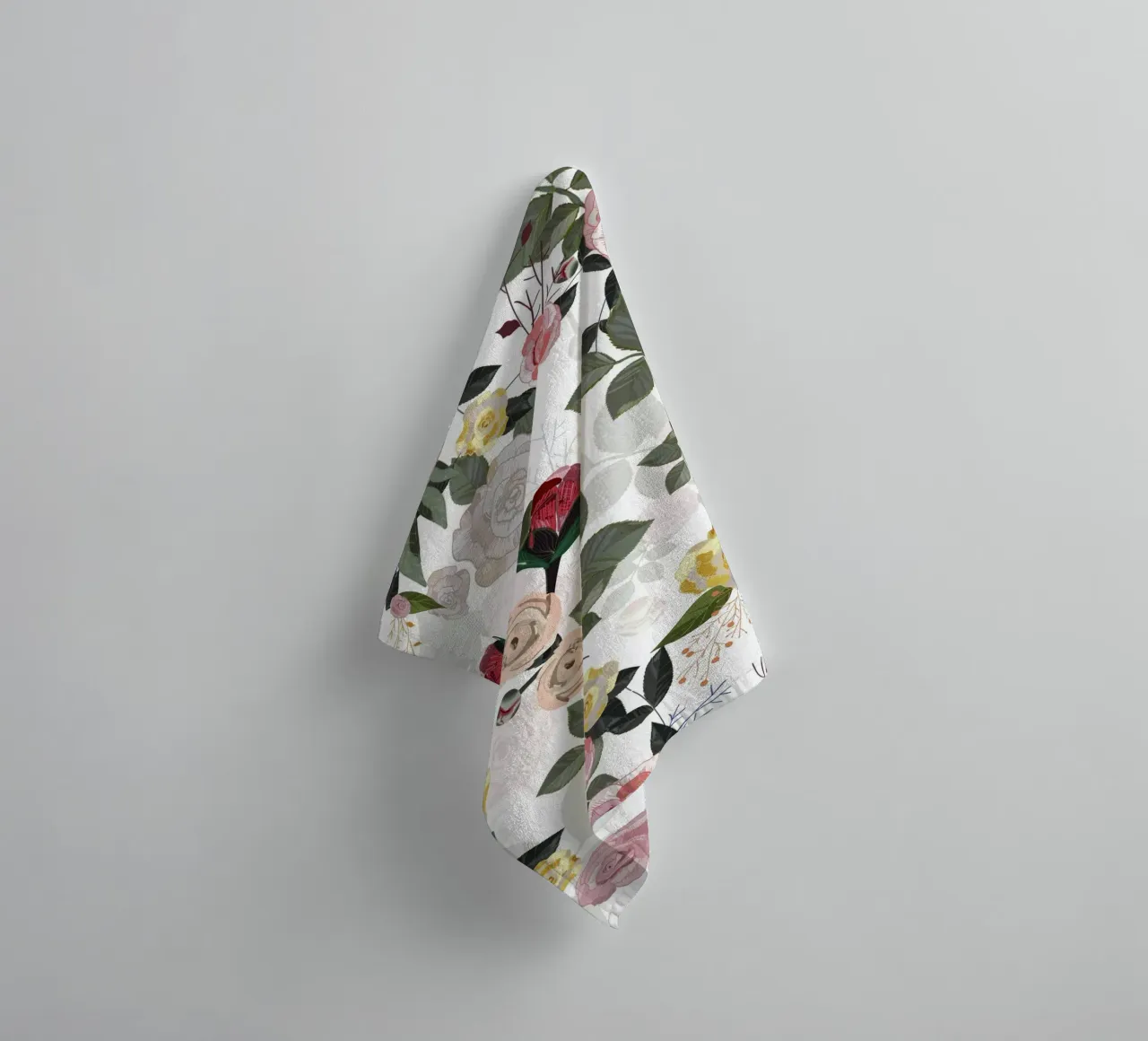 Peony and roses white background towel by gulsengunel