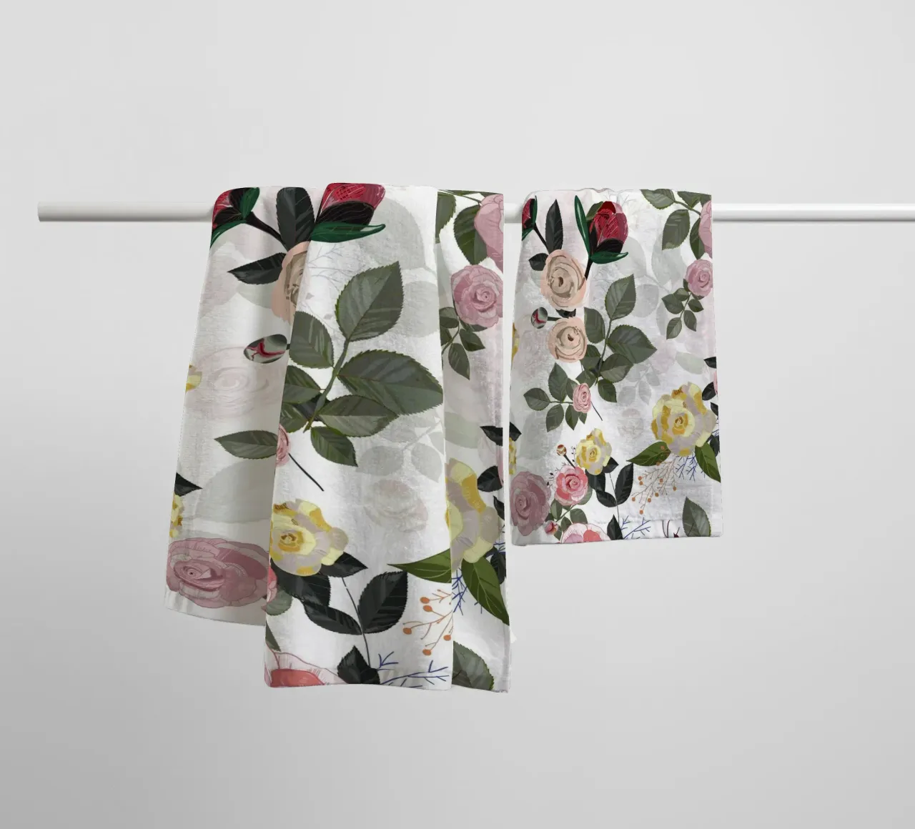 Peony and roses white background towel by gulsengunel