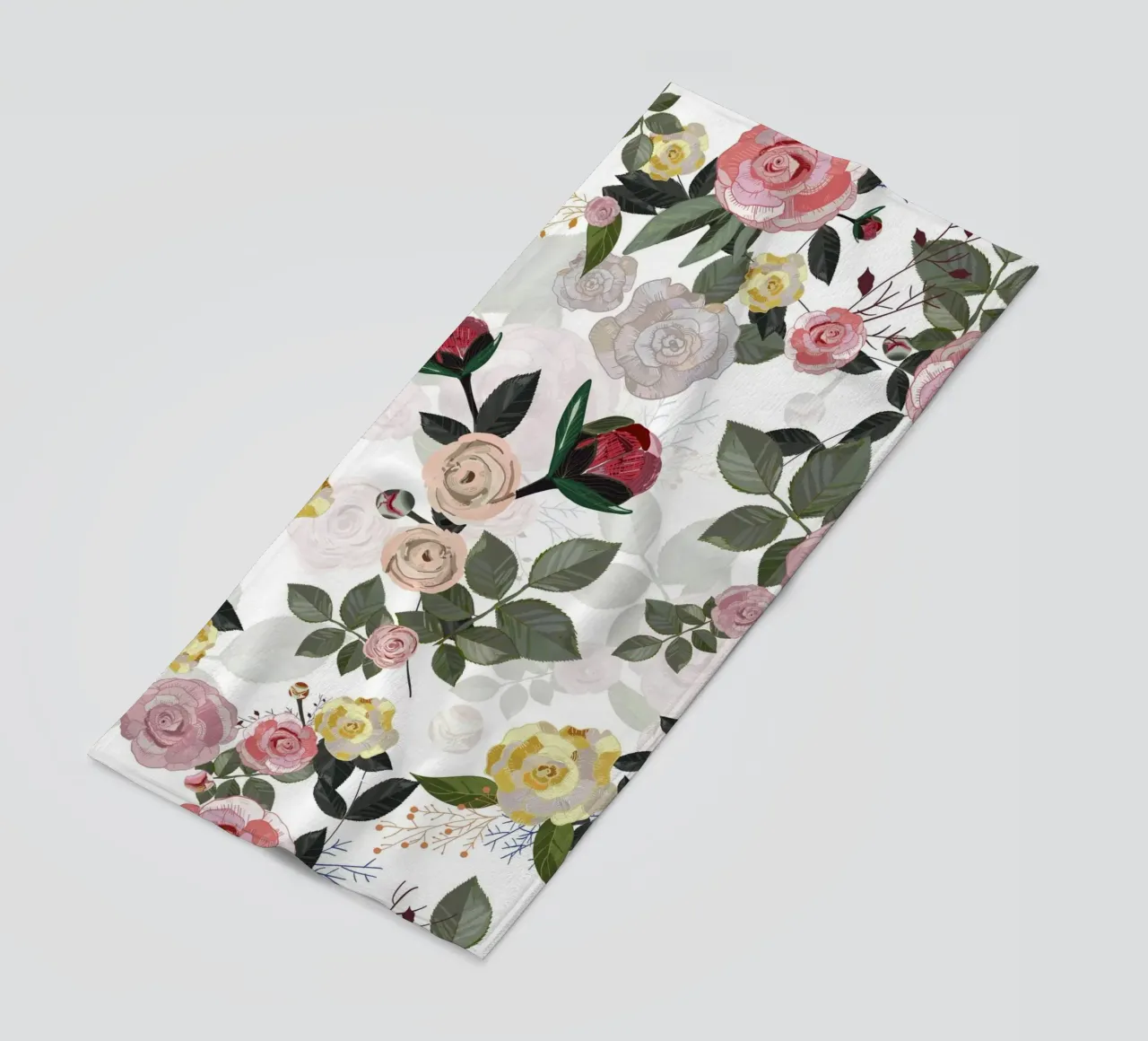 Peony and roses white background beach towel by gulsengunel