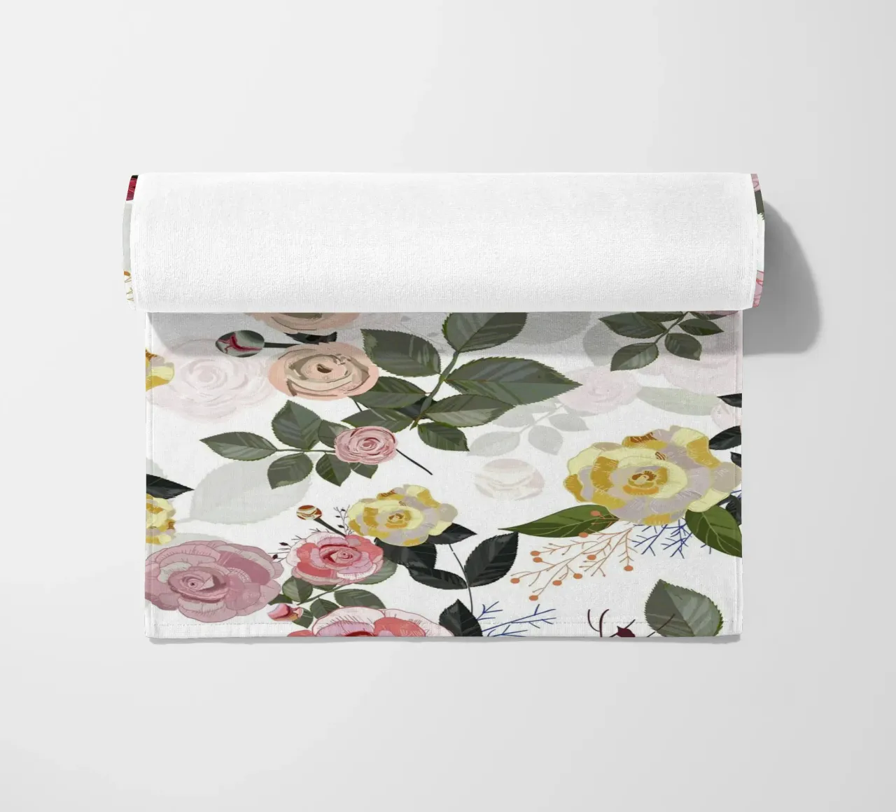 Peony and roses white background beach towel by gulsengunel