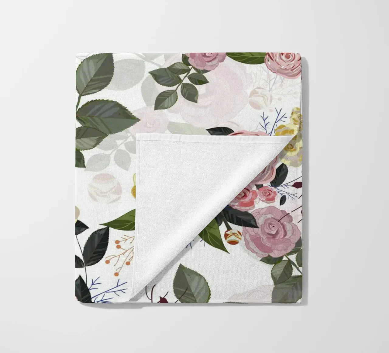 Peony and roses white background beach towel by gulsengunel
