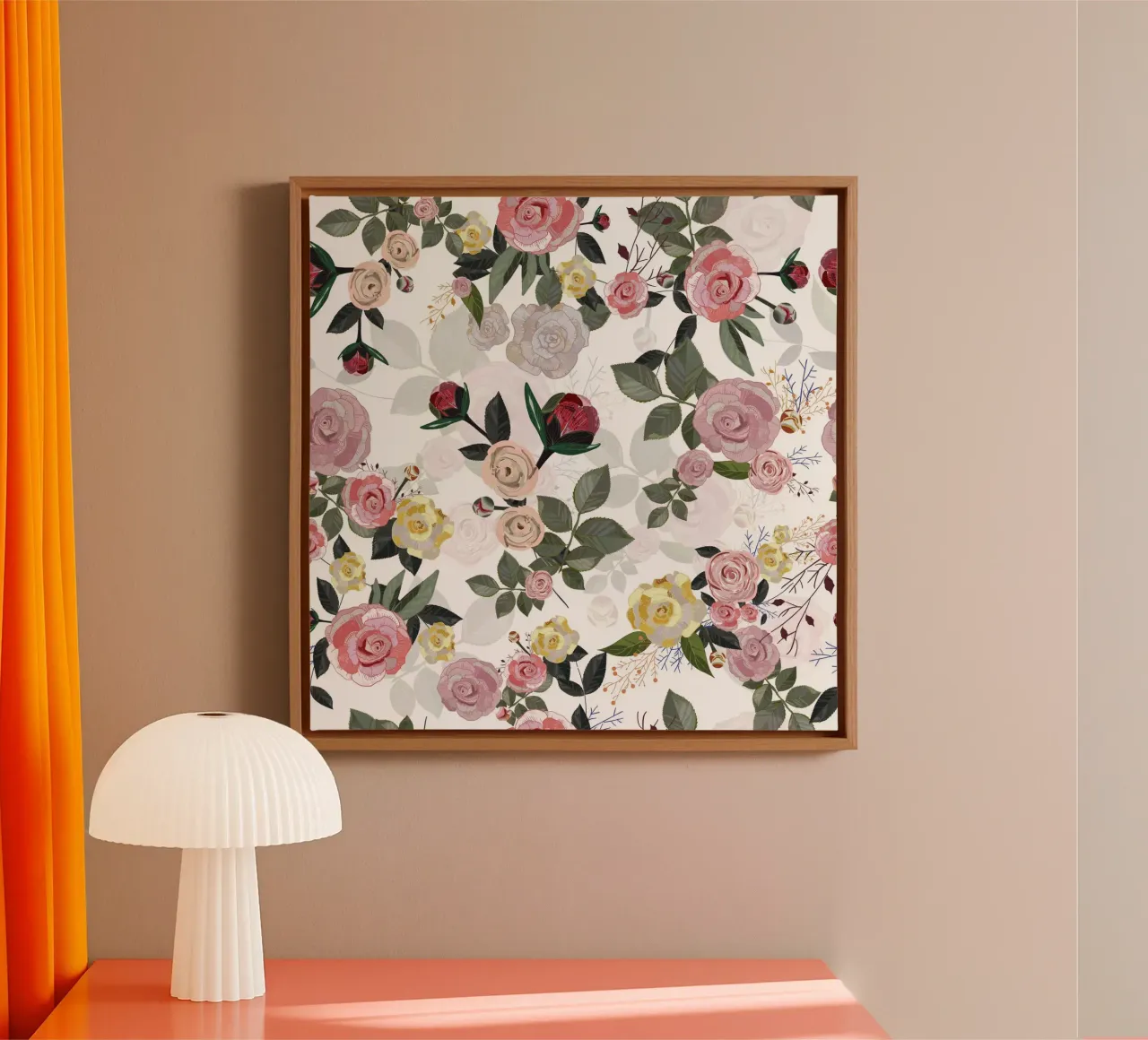 Pioenroos en rozen witte achtergrond canvas met Baklijst van gulsengunel