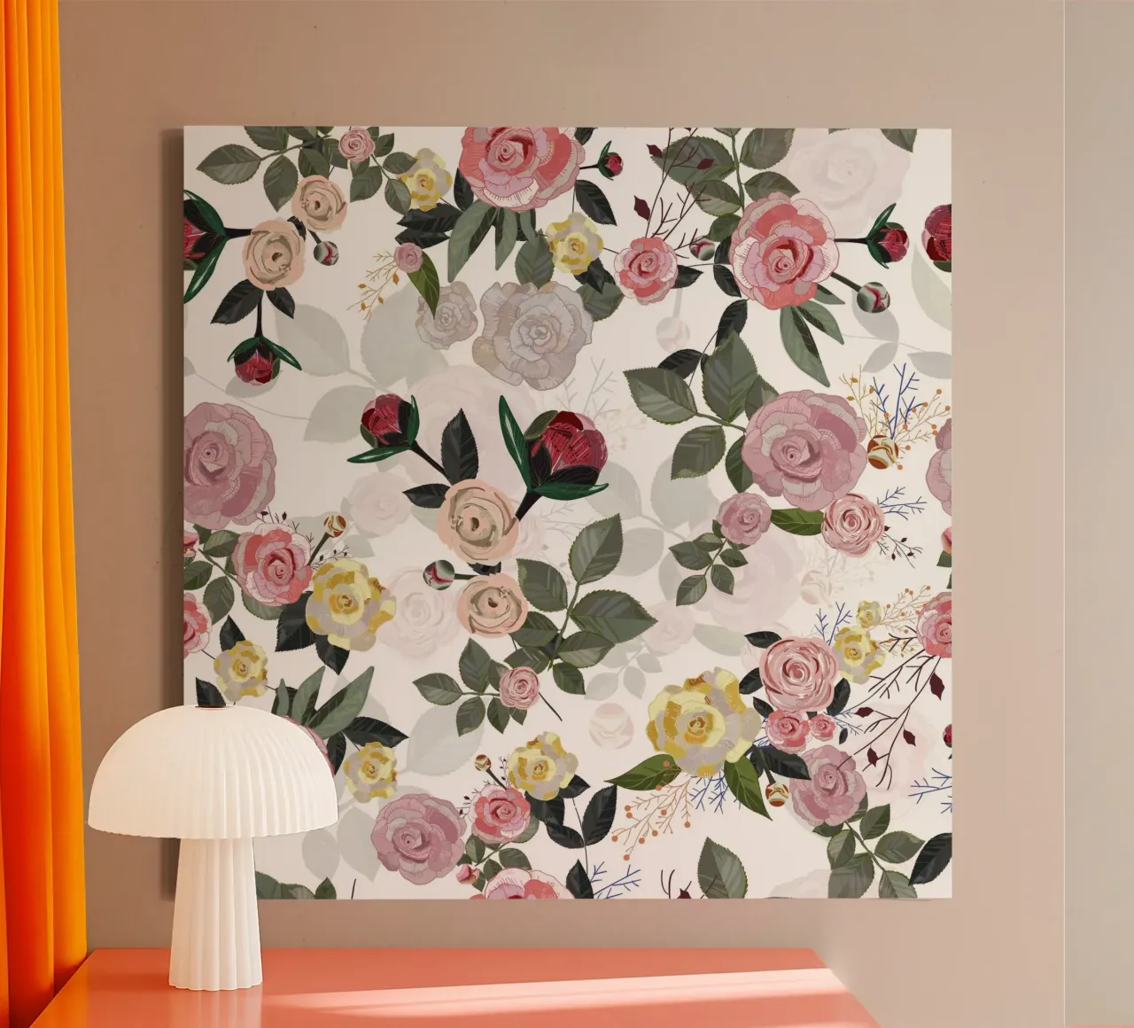 Pioenroos en rozen witte achtergrond canvas met Baklijst van gulsengunel