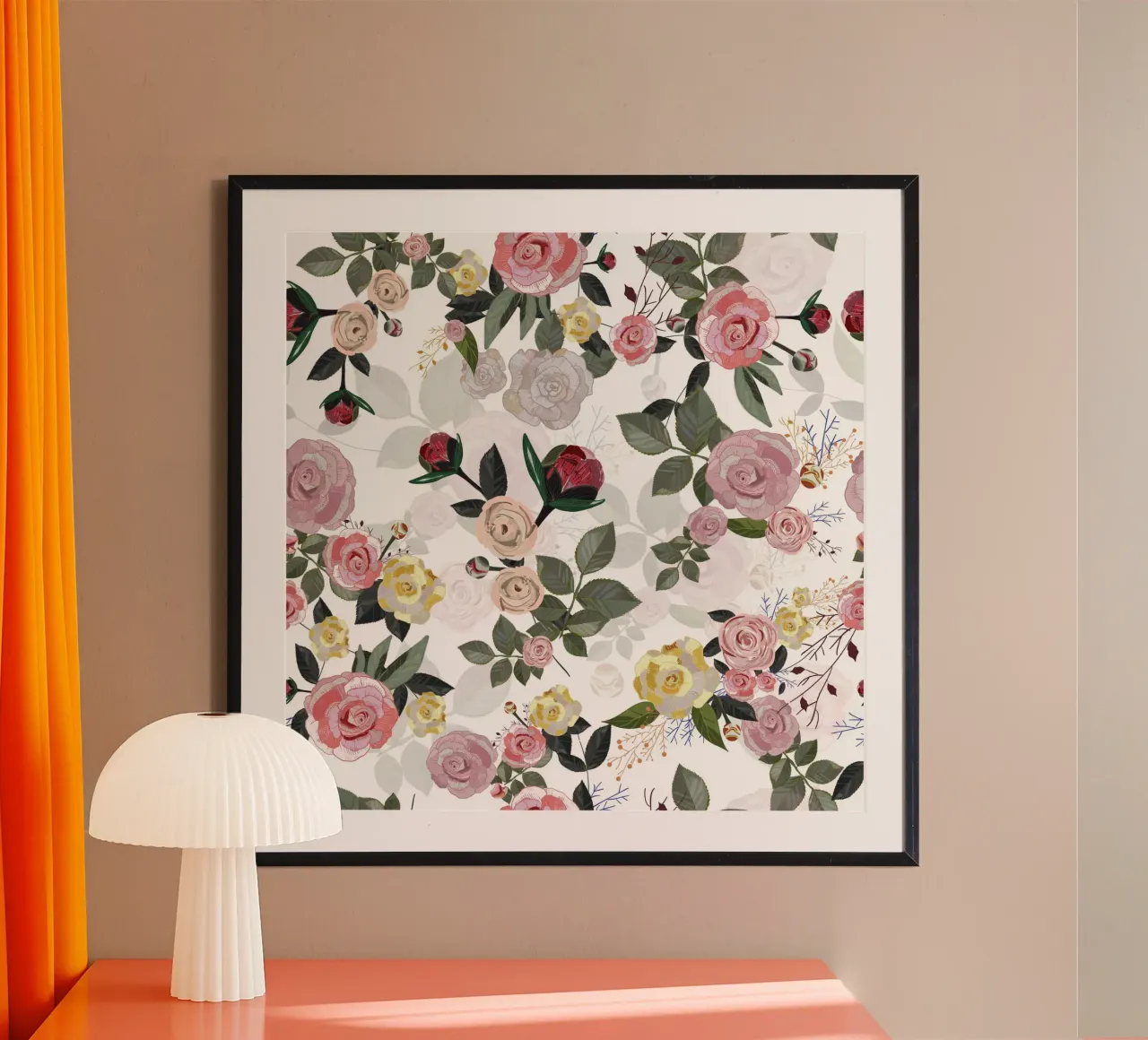Pivoine et roses fond blanc poster de gulsengunel