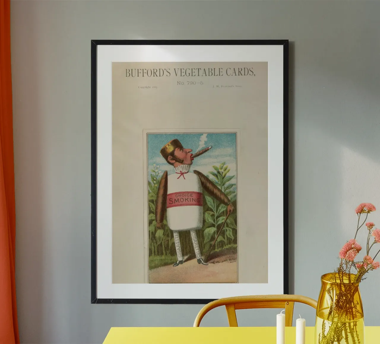 Stampa pubblicitaria d'epoca "Choice Smoking" di Bufford's Cigar Man poster da ClubArt