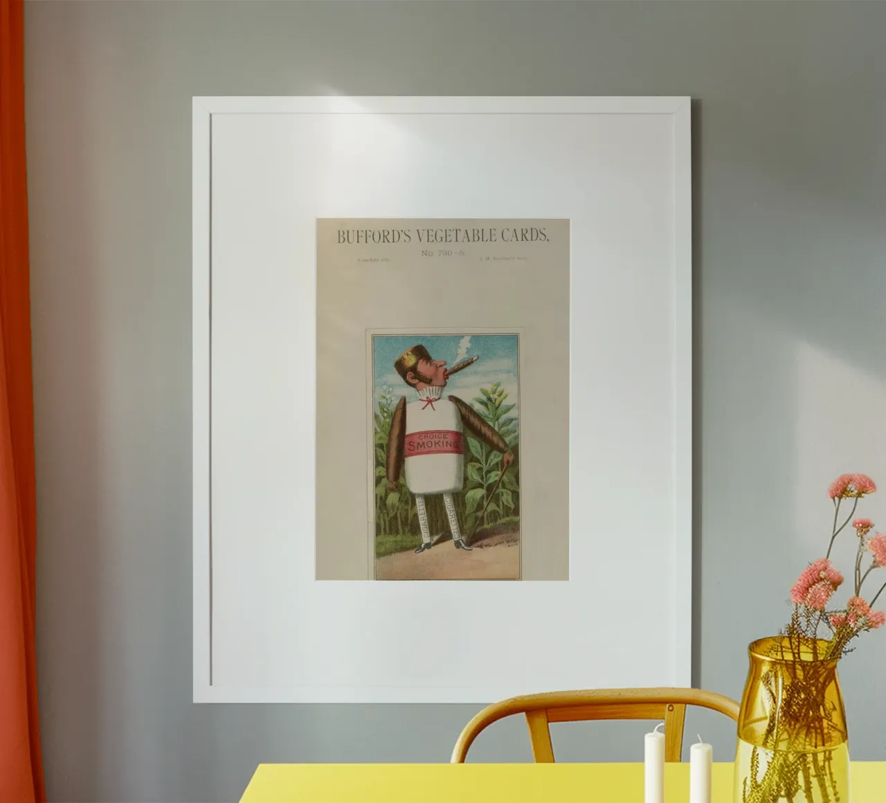 Stampa pubblicitaria d'epoca "Choice Smoking" di Bufford's Cigar Man poster da ClubArt