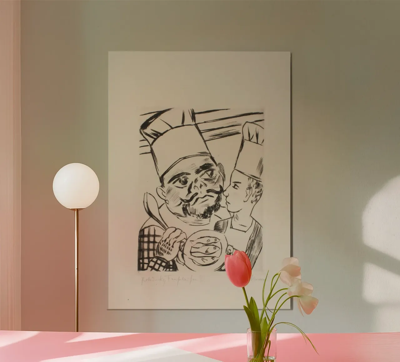 Pechstein Expressionist Chefs with Fish Plate Impresión artística aluminio dibond de ClubArt