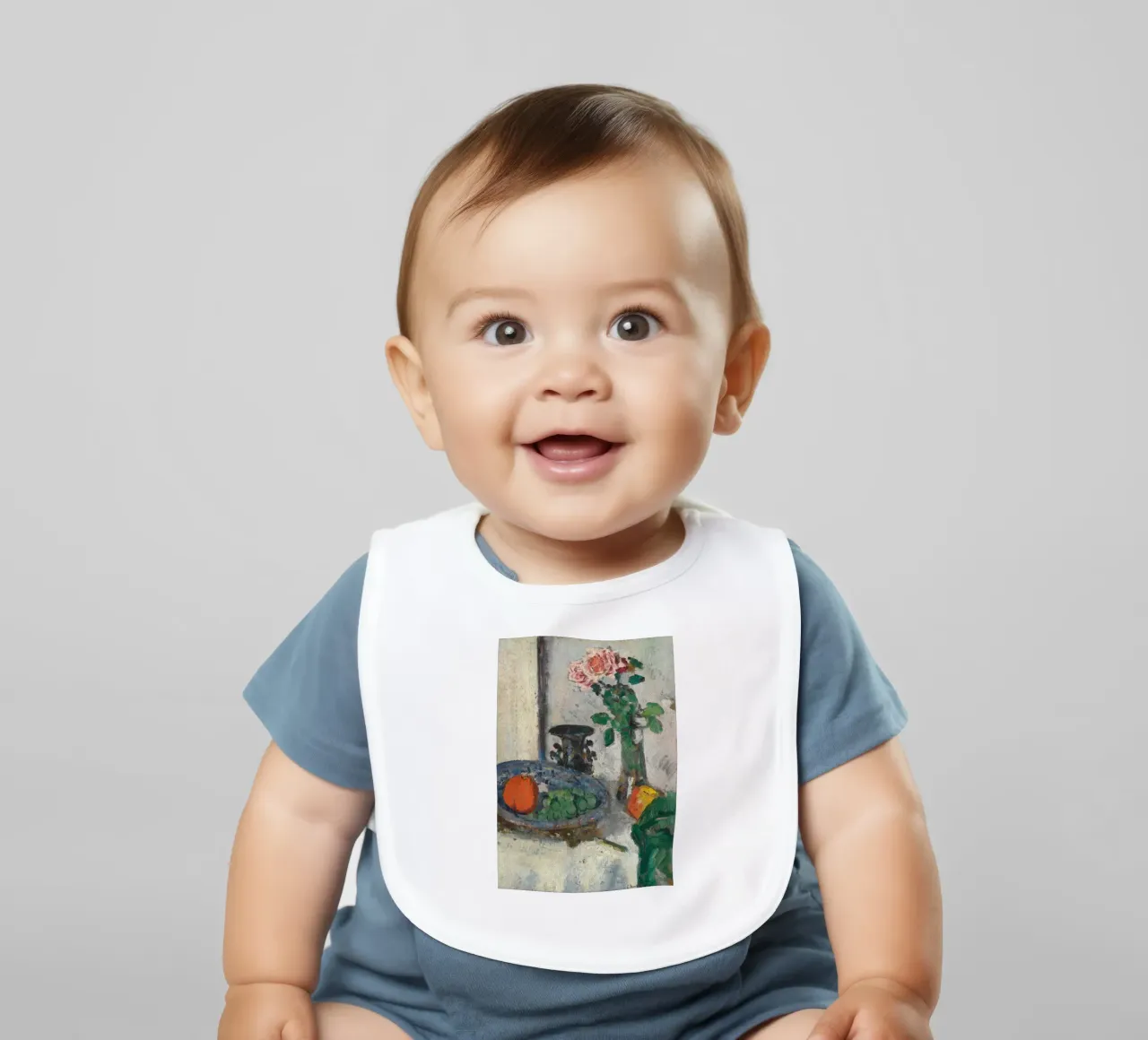 Post-Impressionist Still Life Print - Rose & Fruit Art baby bib by ClubArt