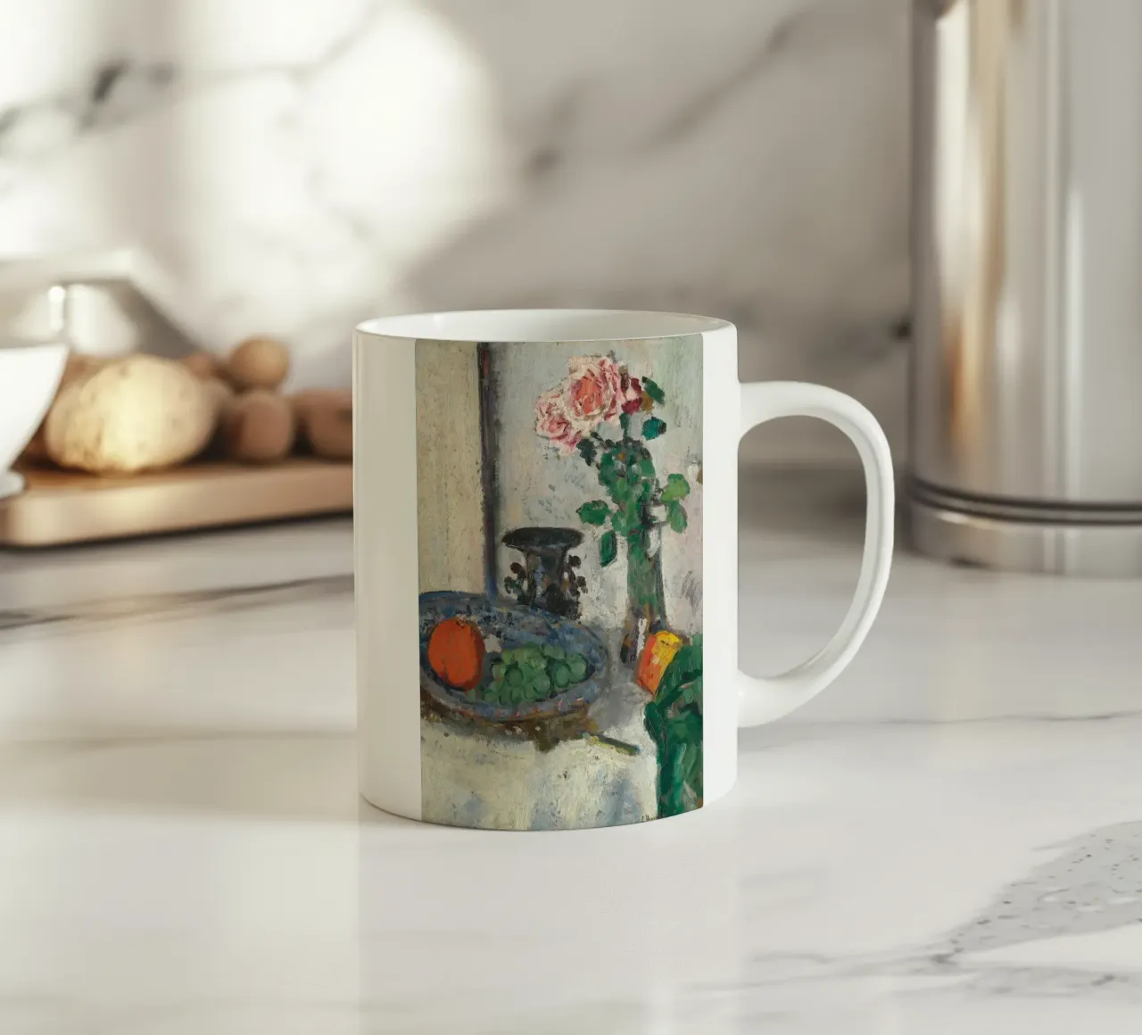 Post-Impressionist Stilleven Print - Roos & Fruit Art keramische mok van ClubArt
