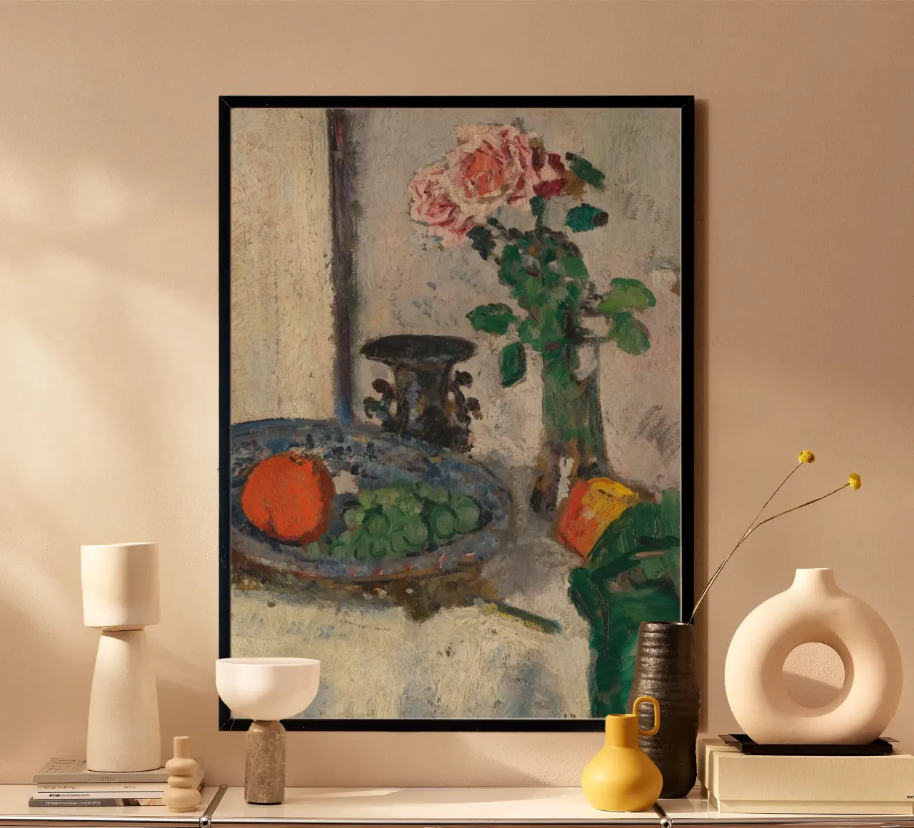Postimpressionistisches Stillleben - Rose & Obst Kunst Hahnemühle von ClubArt