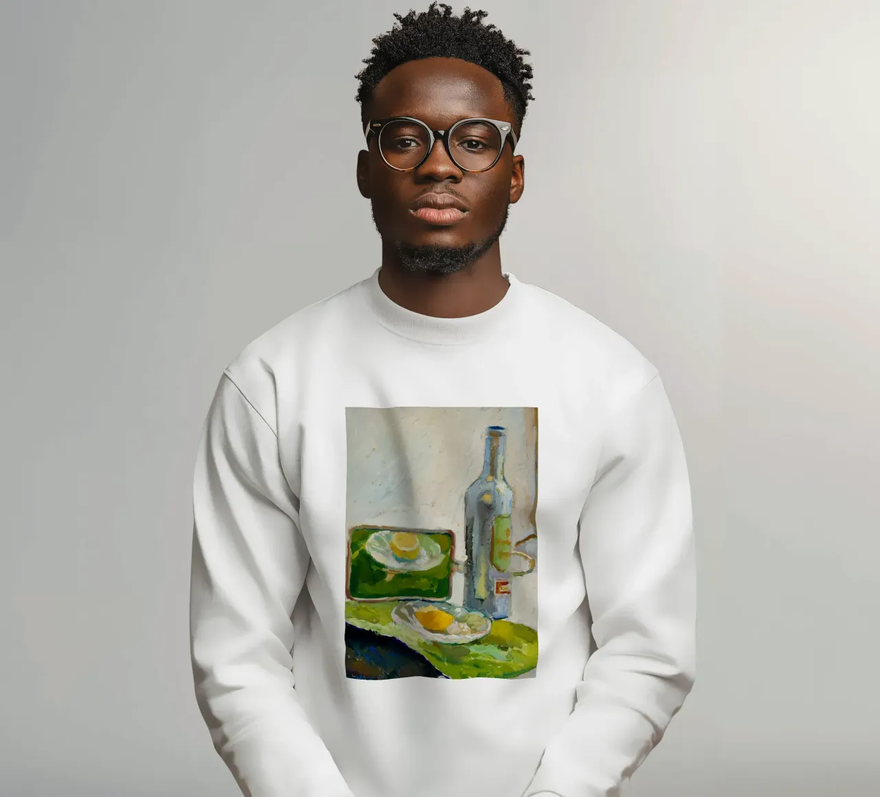 Modernes Stillleben Zitrone & Flasche - Texturierter Kunstdruck Sweatshirt von ClubArt
