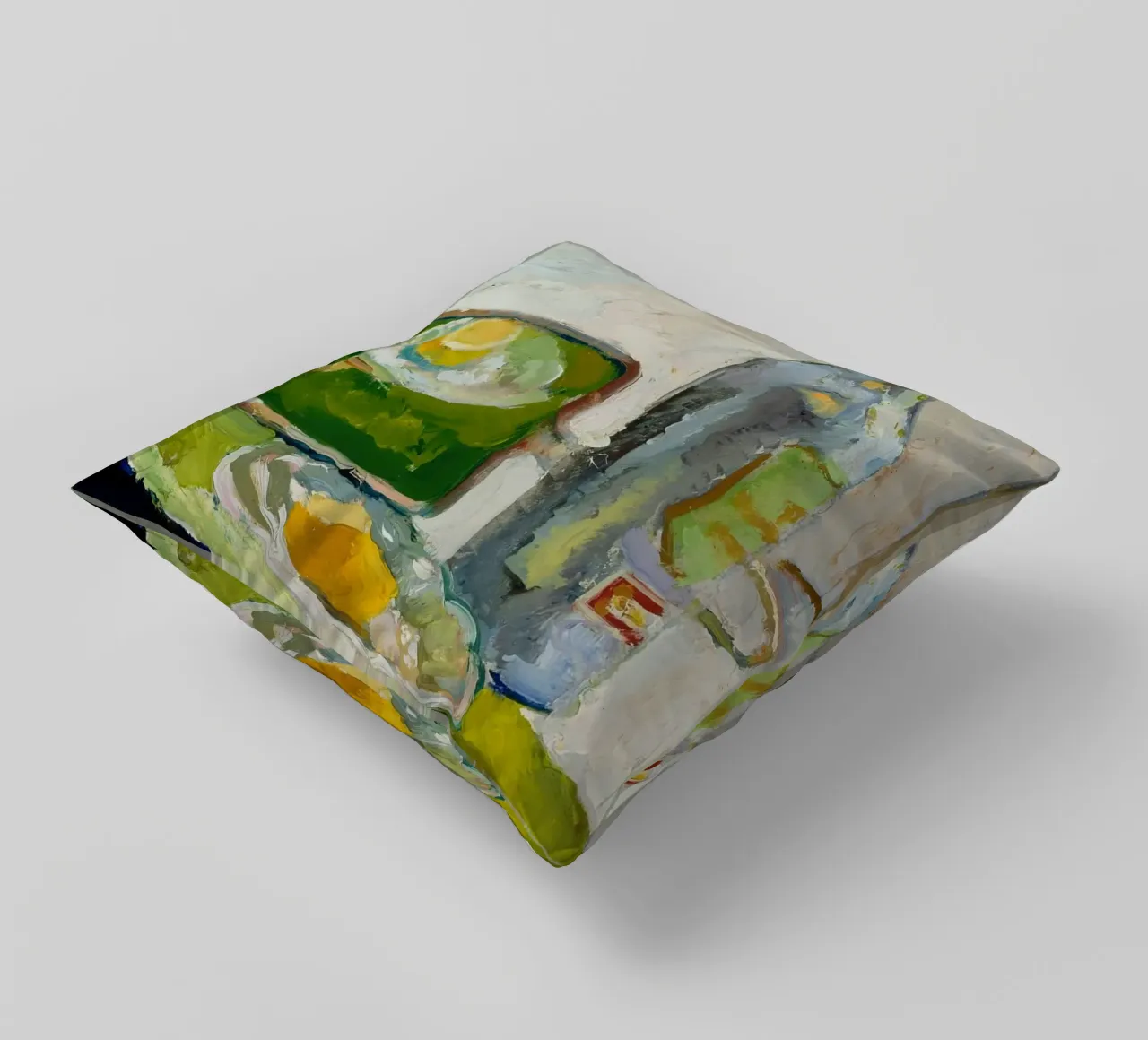 Modernes Stillleben Zitrone & Flasche - Texturierter Kunstdruck Kissen von ClubArt