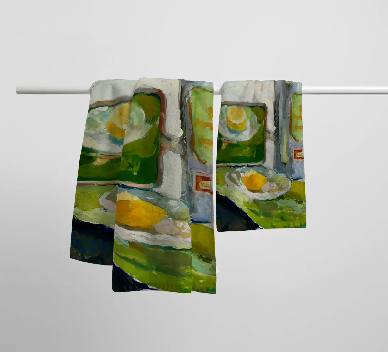 Modernes Stillleben Zitrone & Flasche - Texturierter Kunstdruck Handtuch von ClubArt