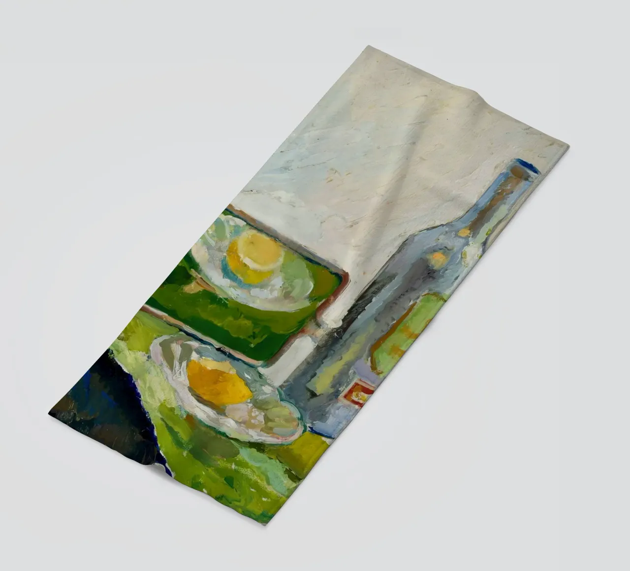 Modernes Stillleben Zitrone & Flasche - Texturierter Kunstdruck Strandtuch von ClubArt