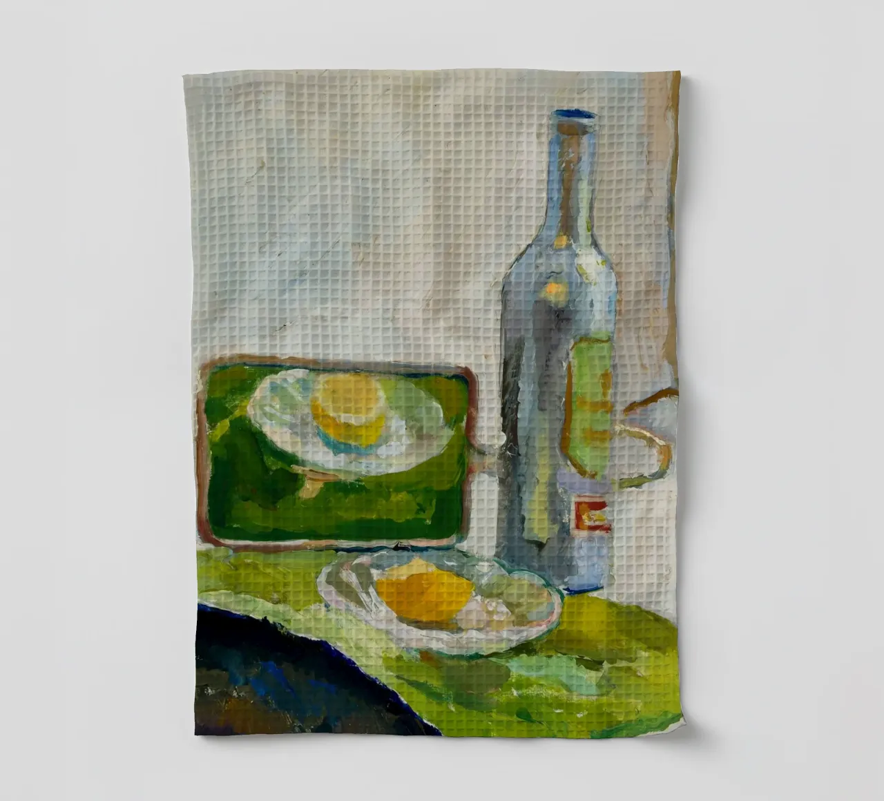 Modernes Stillleben Zitrone & Flasche - Texturierter Kunstdruck Geschirrtuch von ClubArt