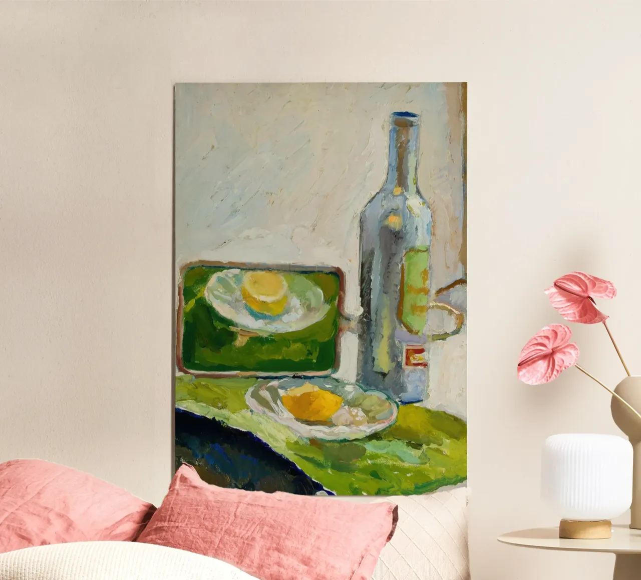 Bodegón Moderno Limón y Botella - Impresión artística con textura hahnemühle de ClubArt