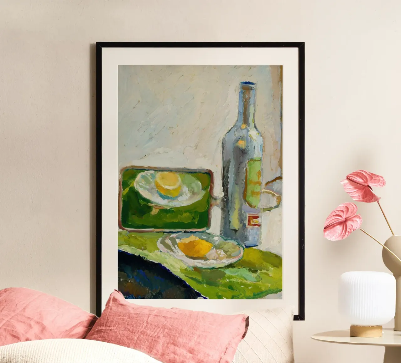 Bodegón Moderno Limón y Botella - Impresión artística con textura hahnemühle de ClubArt