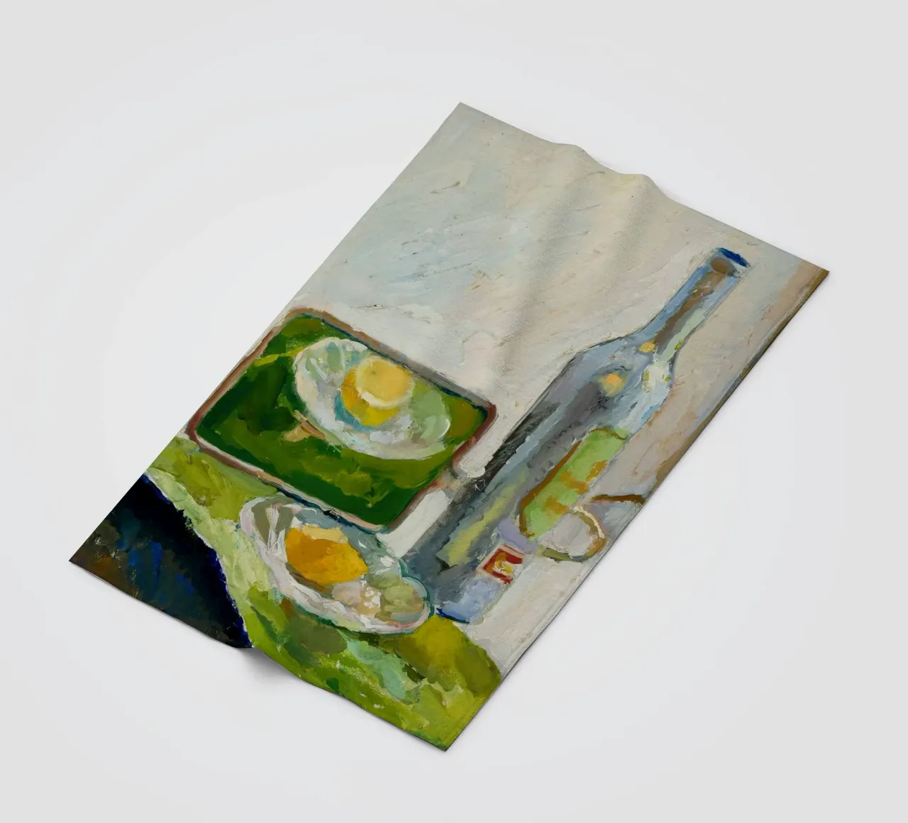 Modernes Stillleben Zitrone & Flasche - Texturierter Kunstdruck Fleecedecke von ClubArt