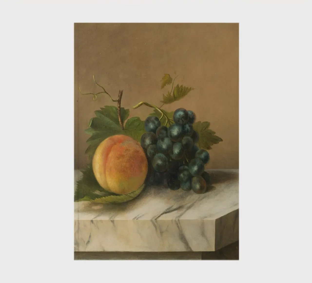 Nature morte classique - Pêche et raisin sur marbre carnet de notes de ClubArt