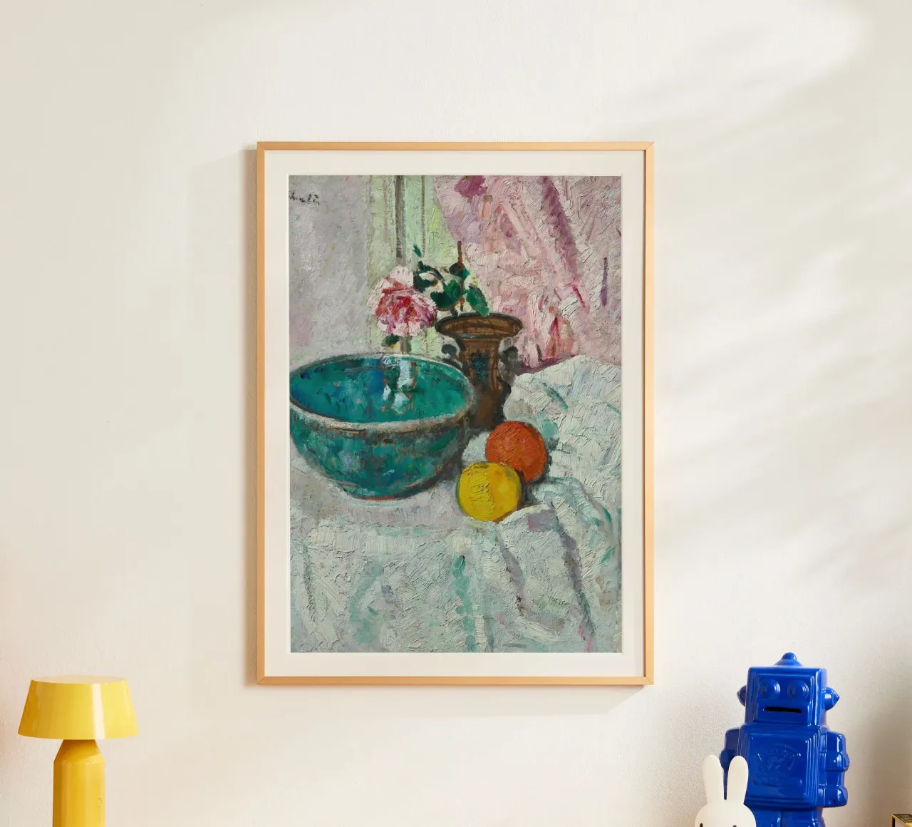 Impasto Stilleven Turquoise Kom & Roos Kunstdruk poster met aluminium frame van ClubArt