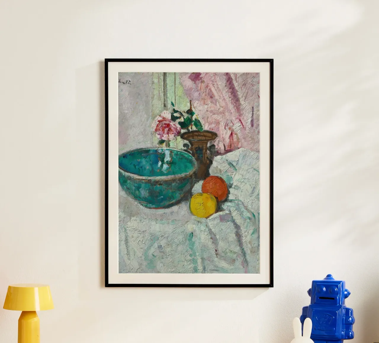 Impasto Stilleven Turquoise Kom & Roos Kunstdruk poster met aluminium frame van ClubArt