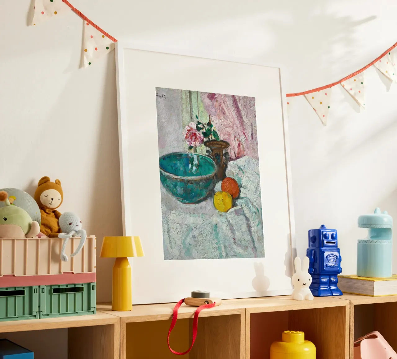 Impasto Stilleven Turquoise Kom & Roos Kunstdruk poster met aluminium frame van ClubArt