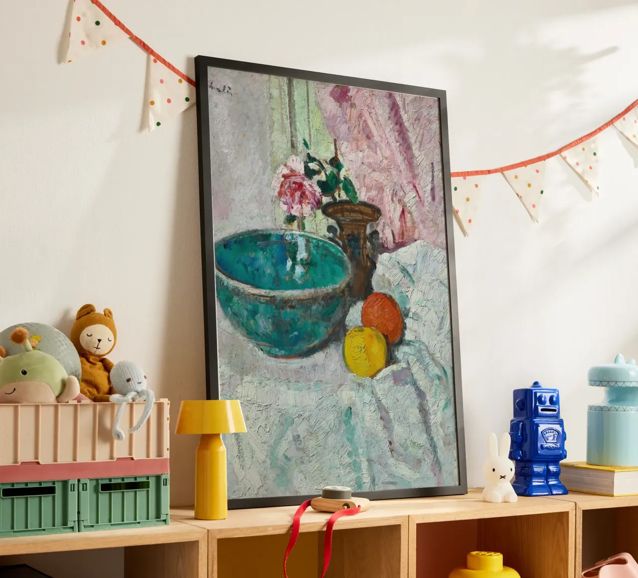 Impasto Stilleven Turquoise Kom & Roos Kunstdruk poster met aluminium frame van ClubArt