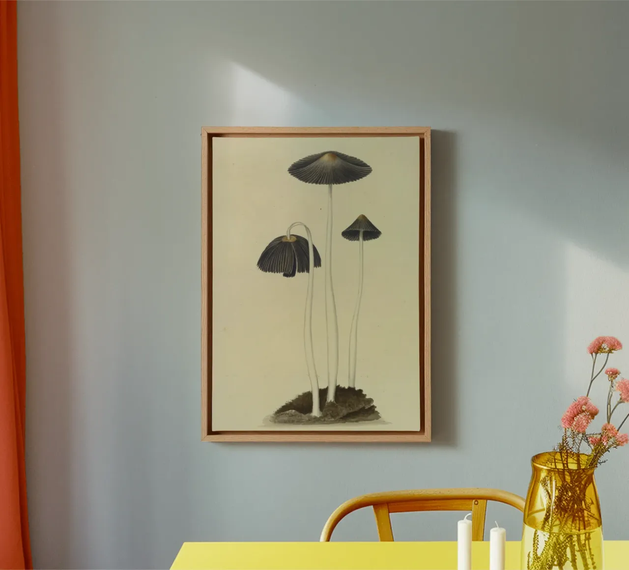 Vintage Ink Cap Mushroom Botanical Art Print canvas with Floater frame by ClubArt