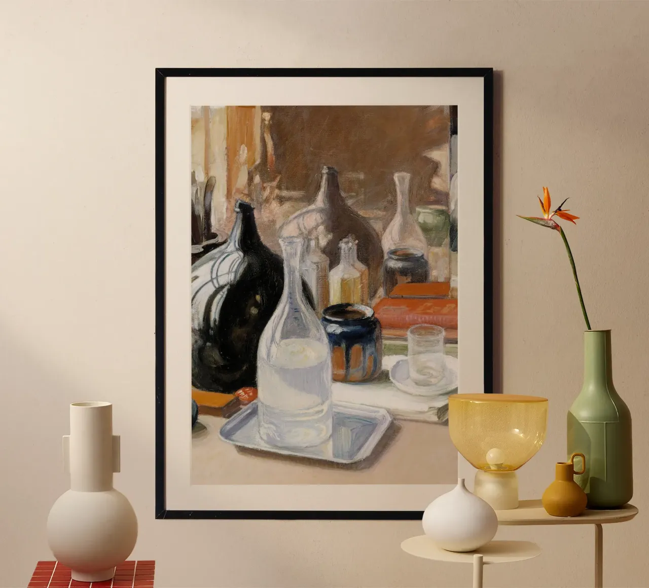 Modernistisches Küchenstillleben - Flaschen & Glaswaren Kunst Poster von ClubArt
