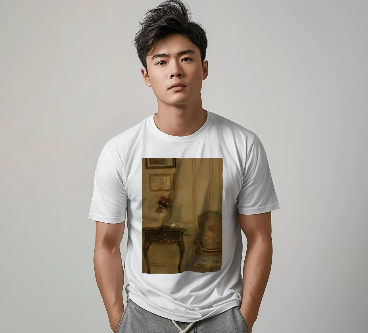Intérieur impressionniste avec fleurs et chaise ancienne t-shirt de ClubArt