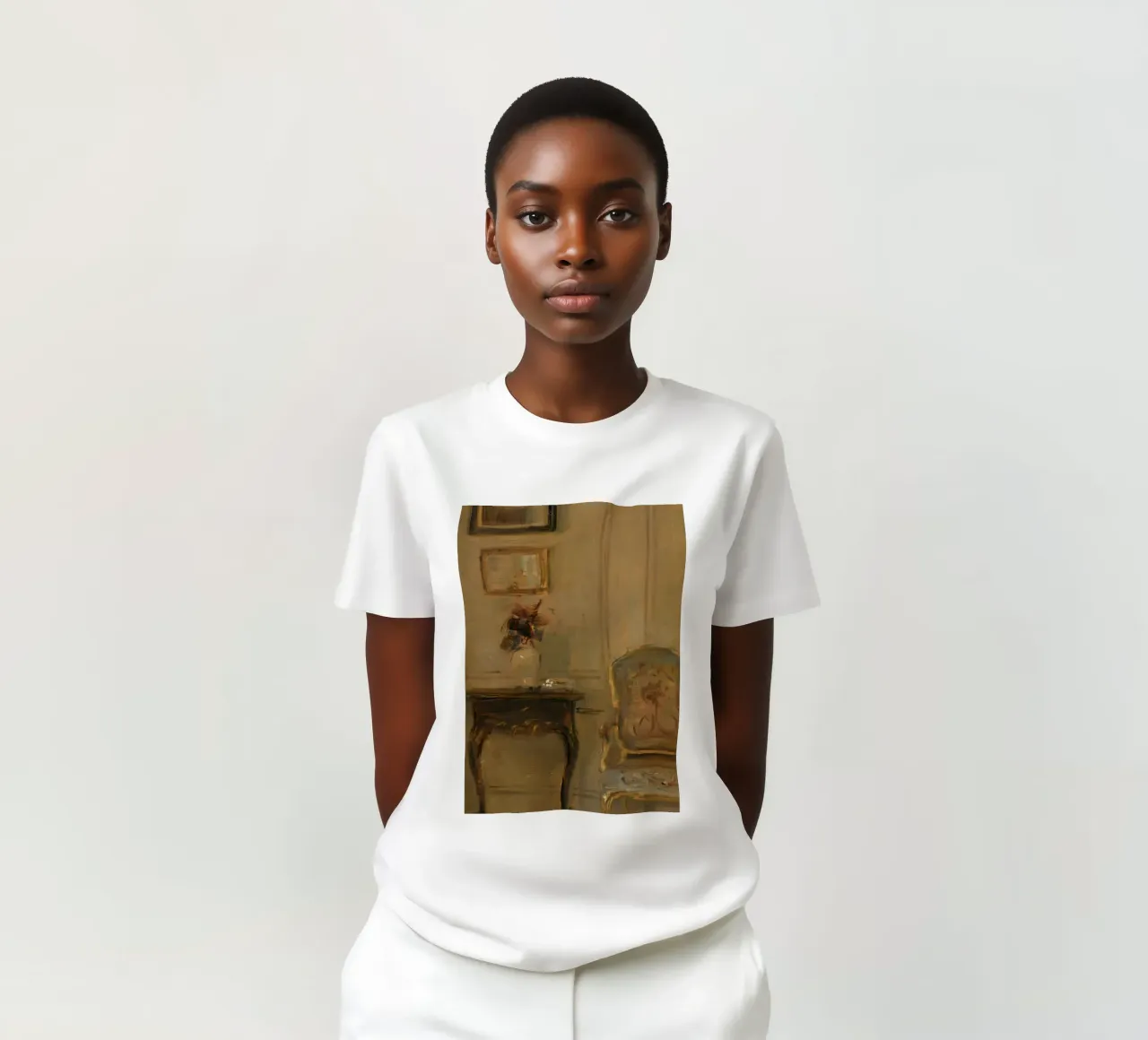 Intérieur impressionniste avec fleurs et chaise ancienne t-shirt de ClubArt