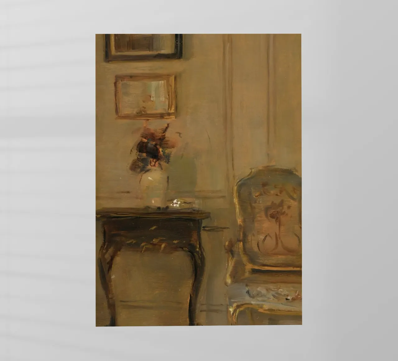 Intérieur impressionniste avec fleurs et chaise ancienne film rétro-éclairé de ClubArt