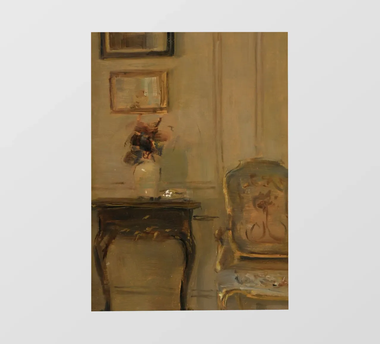 Intérieur impressionniste avec fleurs et chaise ancienne film rétro-éclairé de ClubArt