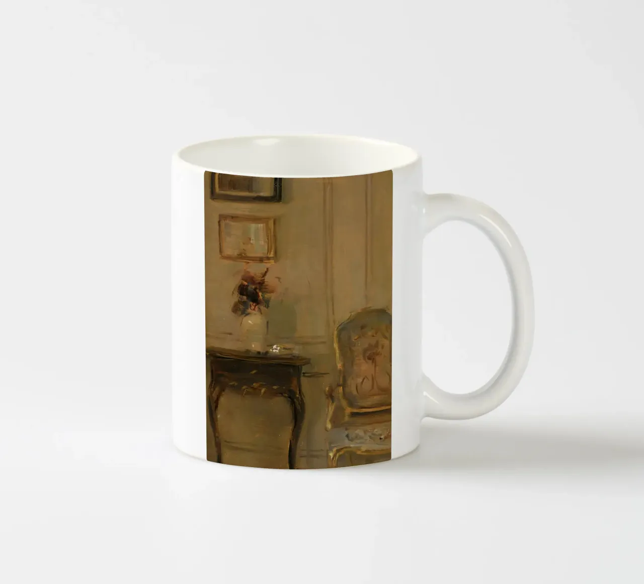 Intérieur impressionniste avec fleurs et chaise ancienne mug en céramique de ClubArt