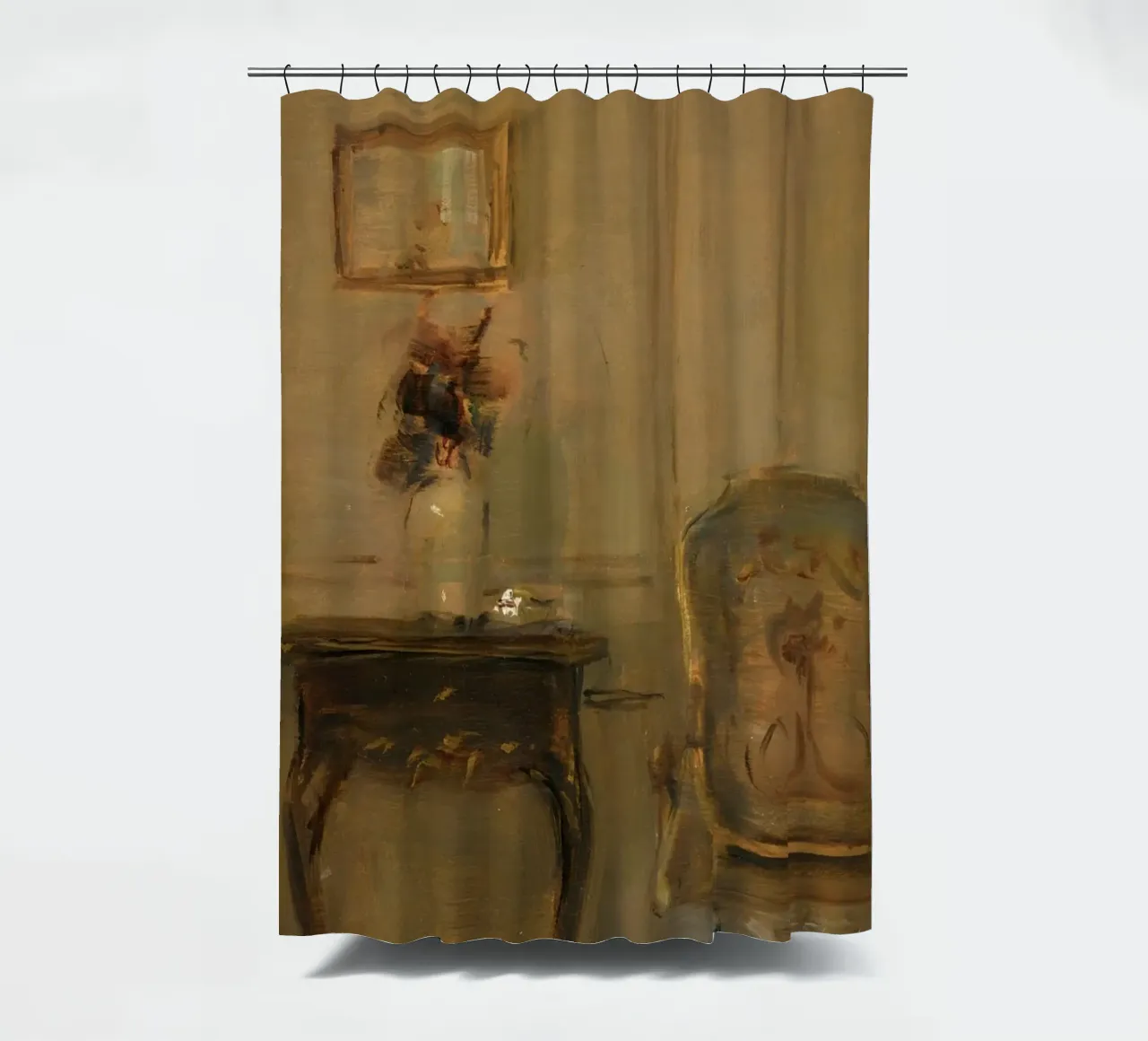 Intérieur impressionniste avec fleurs et chaise ancienne rideau de douche de ClubArt