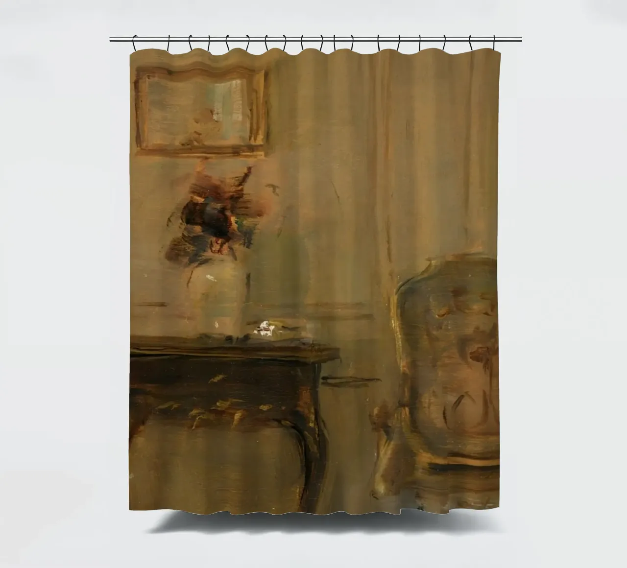 Intérieur impressionniste avec fleurs et chaise ancienne rideau de douche de ClubArt