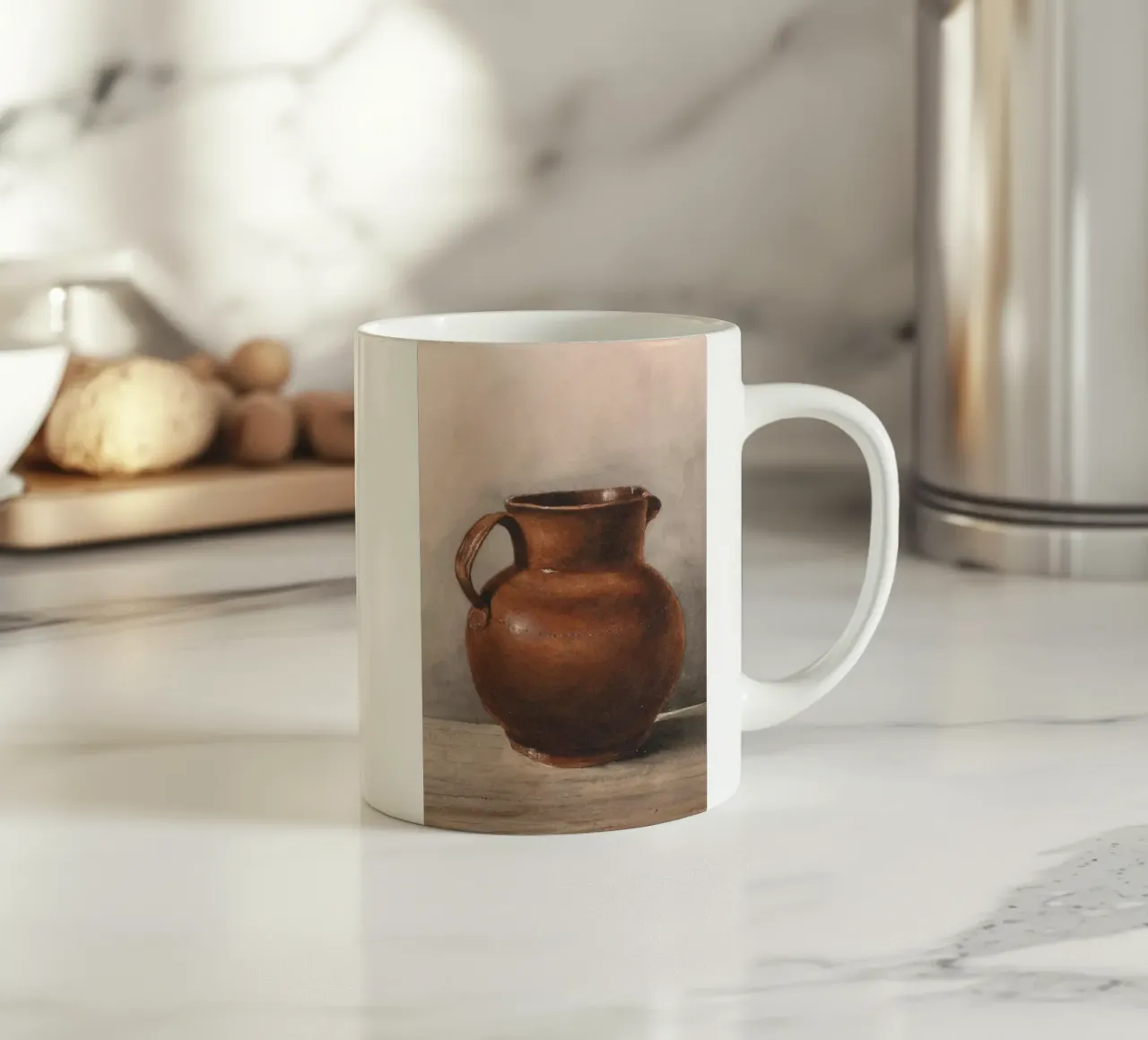 Natura morta di brocca rustica in gres - Arte da cucina vintage tazza in ceramica da ClubArt