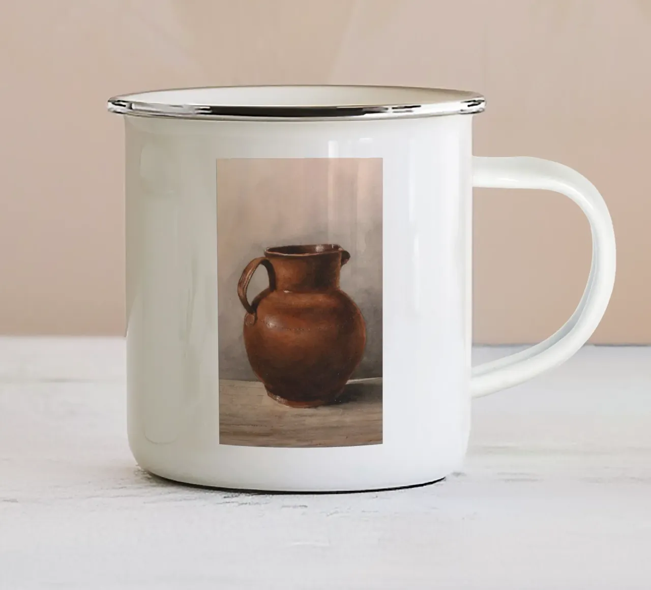 Natura morta di brocca rustica in gres - Arte da cucina vintage tazza in smalto da ClubArt